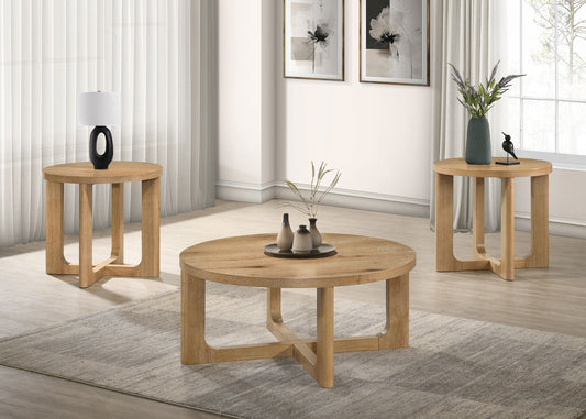 Kessler 3-piece Round Sculptural Wood Coffee Table Set Light Oak - The Sleep Loft - Online Mattress Showroom NYC