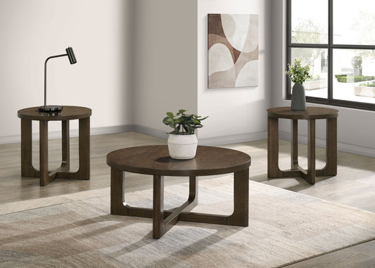 Kessler 3-piece Round Sculptural Wood Coffee Table Set Brown - The Sleep Loft - Online Mattress Showroom NYC