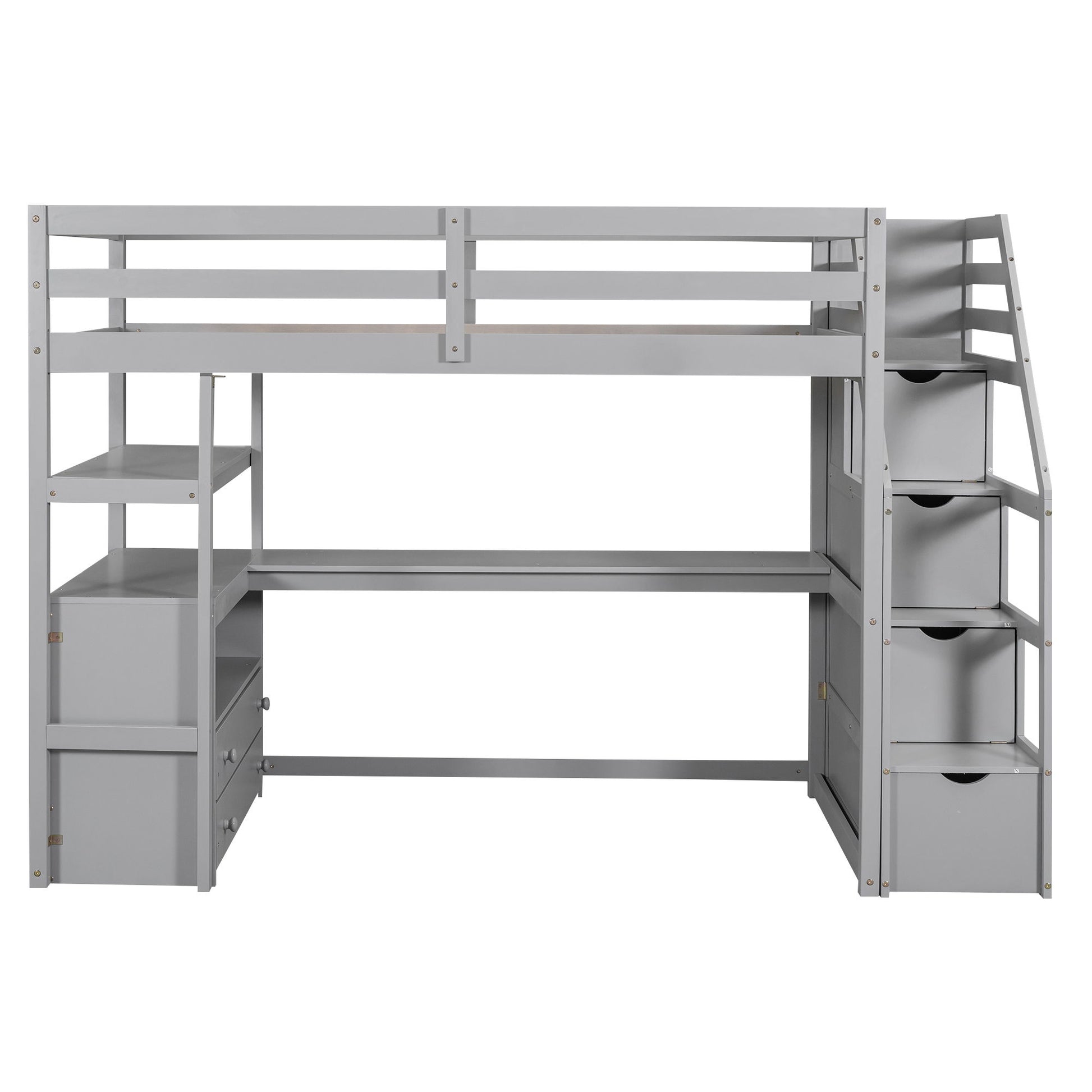 Loft Bed With Desk, Shelves, 2 Drawers, Storage Staircase - The Sleep Loft - Online Mattress Showroom NYC