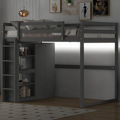 Loft Bed With Built In Wardrobe, Storage Shelves, And LED Light - The Sleep Loft - Online Mattress Showroom NYC