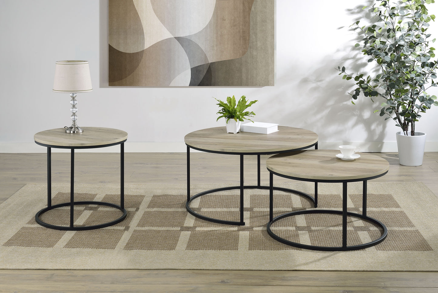Lainey 2-piece Round Nesting Coffee Table Distressed Pine