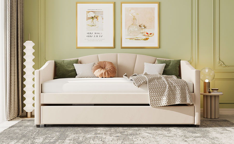 Upholstered Daybed Sofa Bed With Trundle Bed And Wood Slat - The Sleep Loft - Online Mattress Showroom NYC