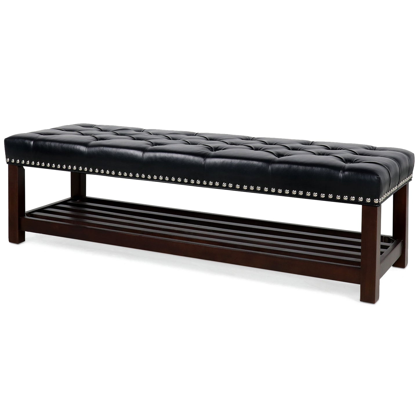 Bedroom End Of Bed Bench Tufted Upholstered End Of Bed Bench End Of Bed Entrance Shoe Bench With Nailhead Trim And Shelf Bedroom Upholstered Bench Living Room Shoe Rack Footstool - The Sleep Loft - Online Mattress Showroom NYC