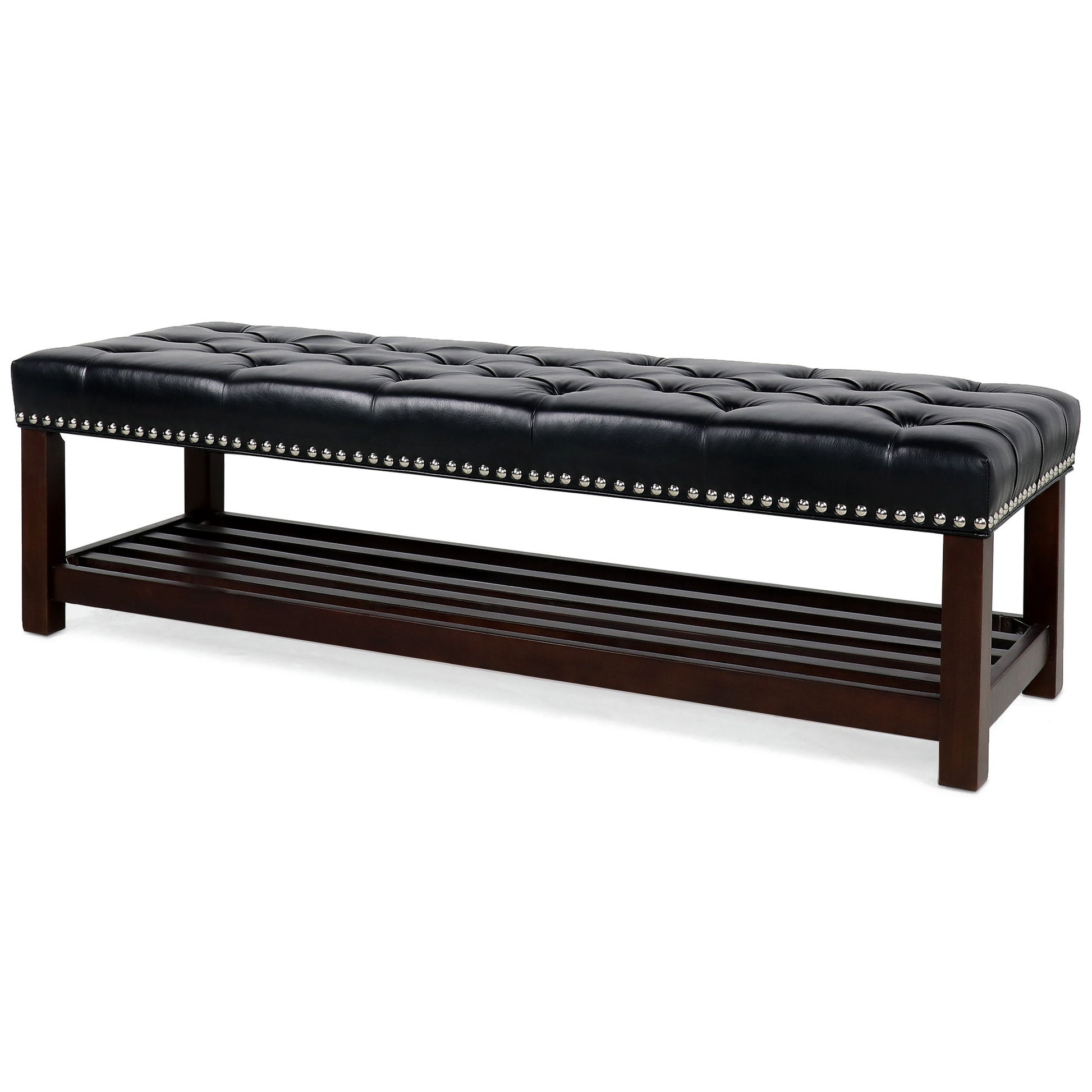 Bedroom End Of Bed Bench Tufted Upholstered End Of Bed Bench End Of Bed Entrance Shoe Bench With Nailhead Trim And Shelf Bedroom Upholstered Bench Living Room Shoe Rack Footstool - The Sleep Loft - Online Mattress Showroom NYC