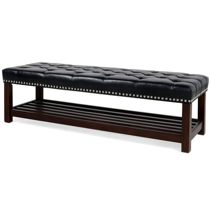Bedroom End Of Bed Bench Tufted Upholstered End Of Bed Bench End Of Bed Entrance Shoe Bench With Nailhead Trim And Shelf Bedroom Upholstered Bench Living Room Shoe Rack Footstool - The Sleep Loft - Online Mattress Showroom NYC