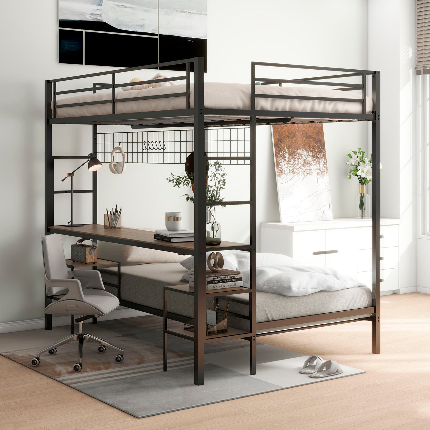 Ethan - Bunk Bed With Desk, Charging Station, Storage Shelves - The Sleep Loft - Online Mattress Showroom NYC