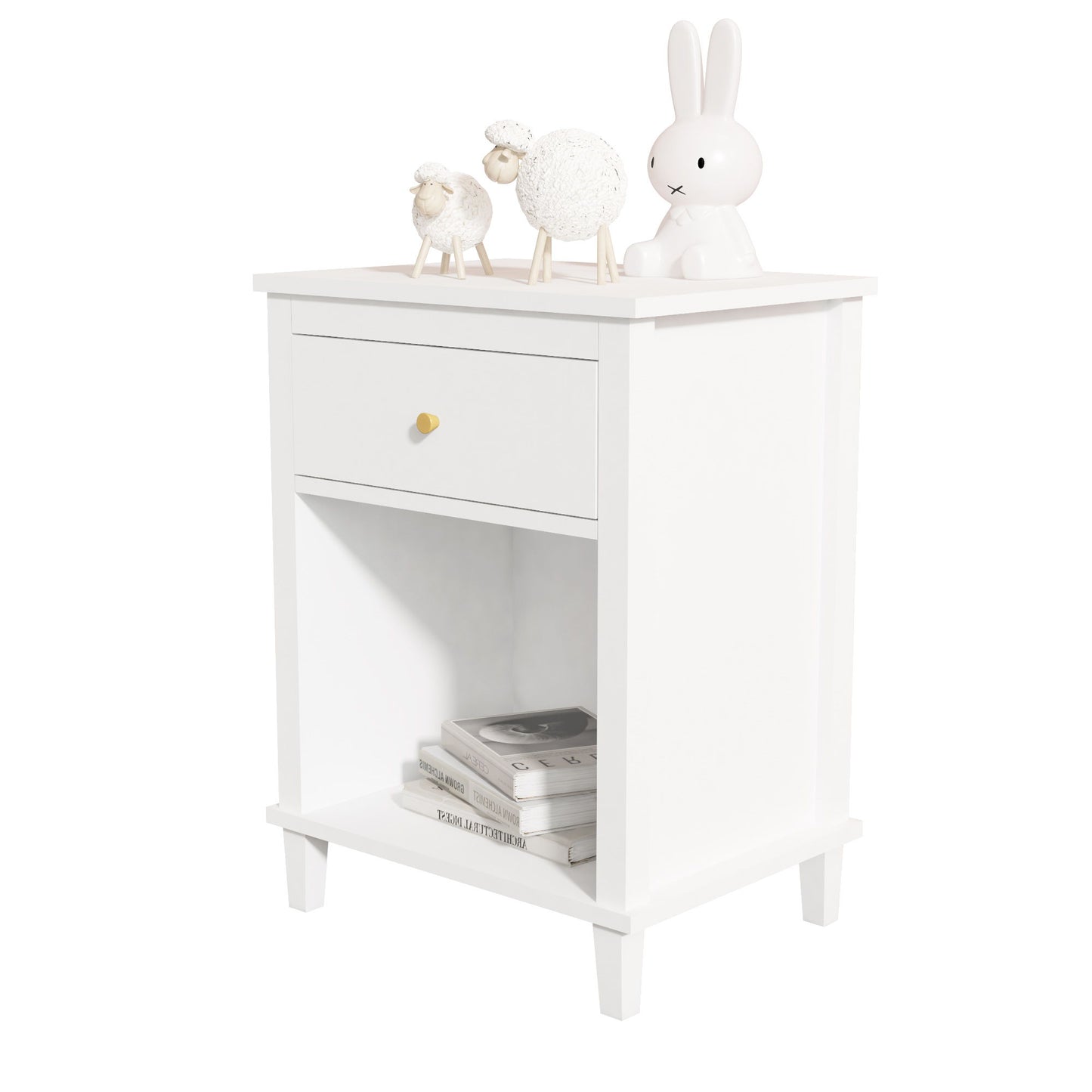 Nightstand & 1 Drawer And 1 Shelf - White - The Sleep Loft - Online Mattress Showroom NYC