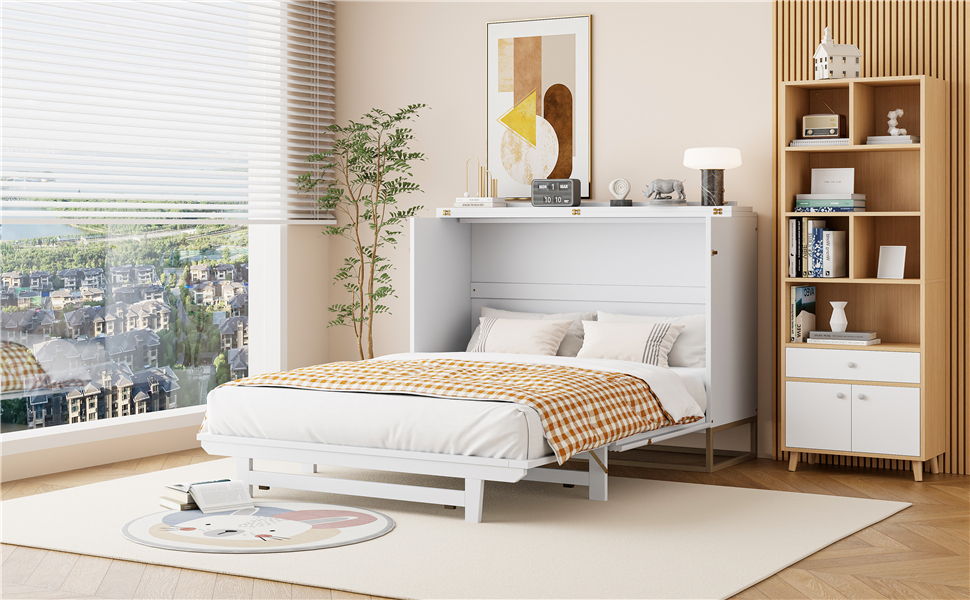 Murphy Bed With Frosted Glass Doors Design, Fake Drawers, Metal Legs - The Sleep Loft - Online Mattress Showroom NYC