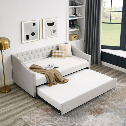 Upholstered Tufted Daybed With Drawers, Waved Arms - The Sleep Loft - Online Mattress Showroom NYC
