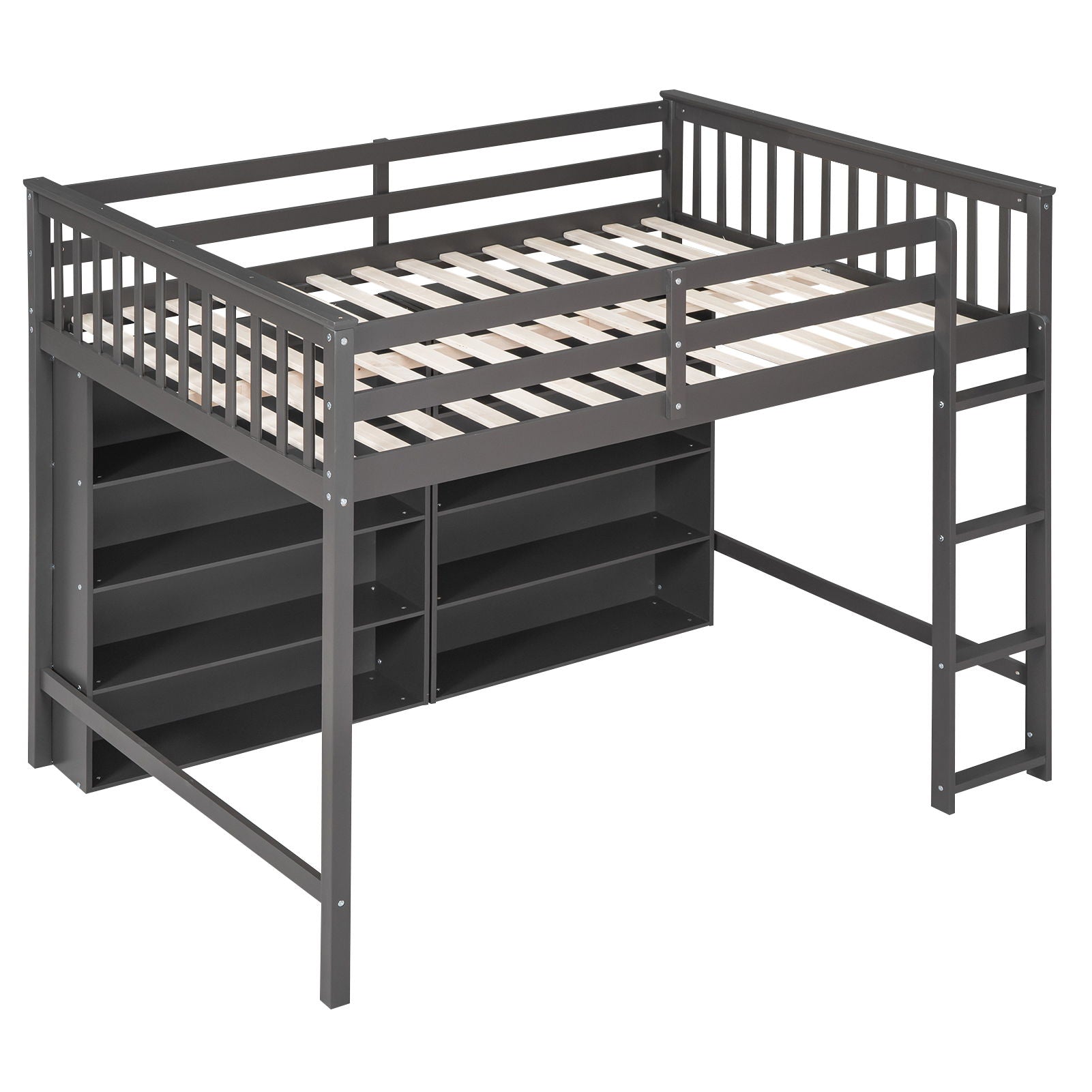 Loft Bed With 8 Open Storage Shelves And Built In Ladder - The Sleep Loft - Online Mattress Showroom NYC