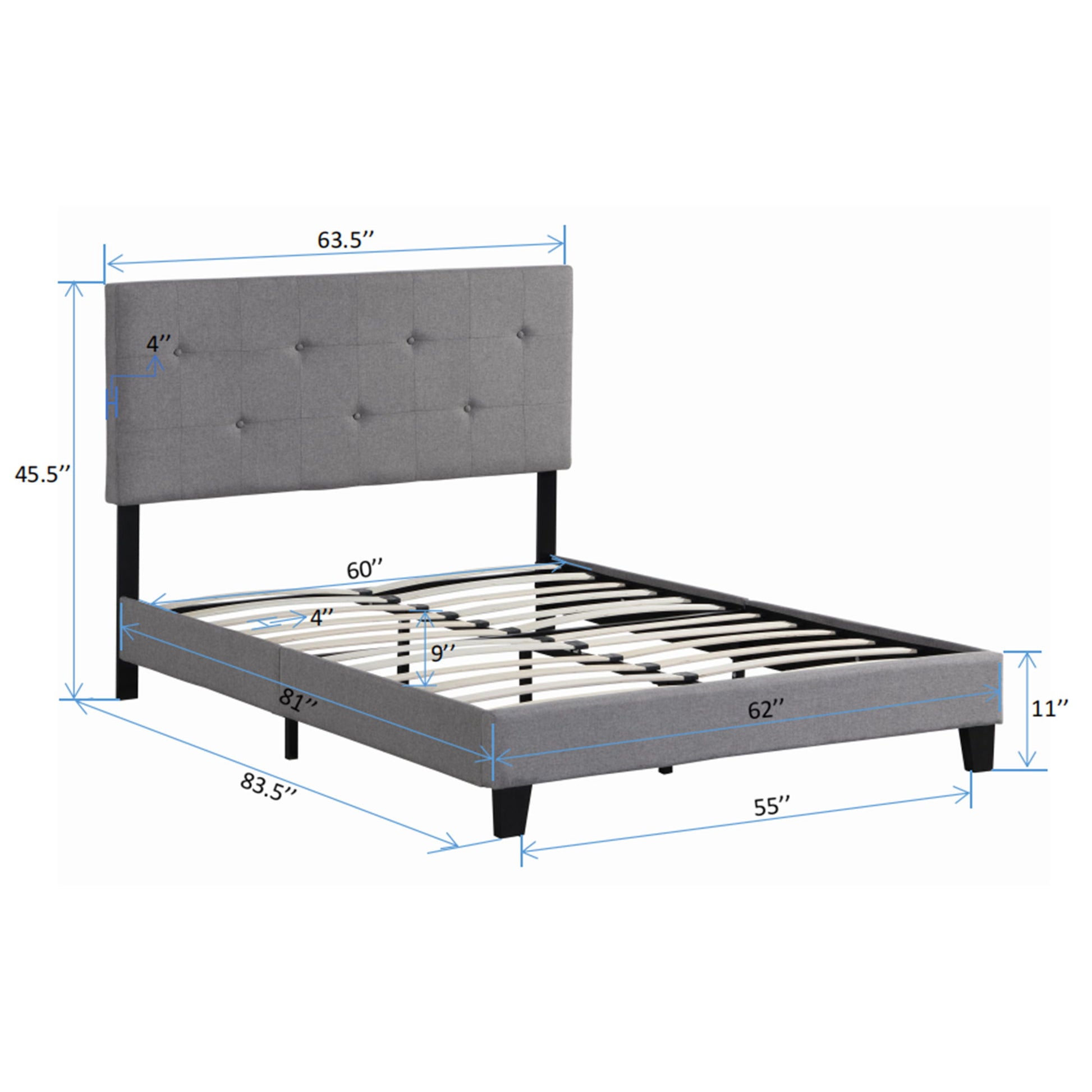 Queen Size Upholstered Platform Bed Frame With Button Tufted Linen Headboard, No Box Spring Needed, Wood Slat Support - Gray - The Sleep Loft - Online Mattress Showroom NYC