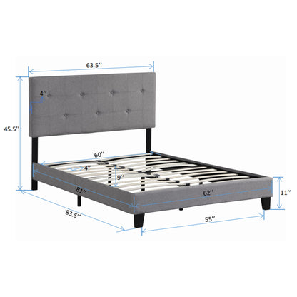Queen Size Upholstered Platform Bed Frame With Button Tufted Linen Headboard, No Box Spring Needed, Wood Slat Support - Gray - The Sleep Loft - Online Mattress Showroom NYC