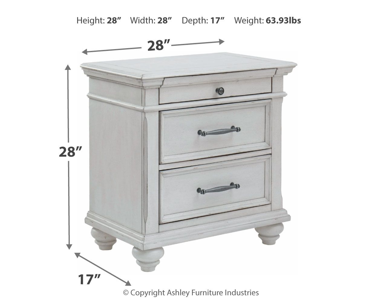 Kanwyn - Three Drawer Night Stand - Whitewash - The Sleep Loft - Online Mattress Showroom NYC