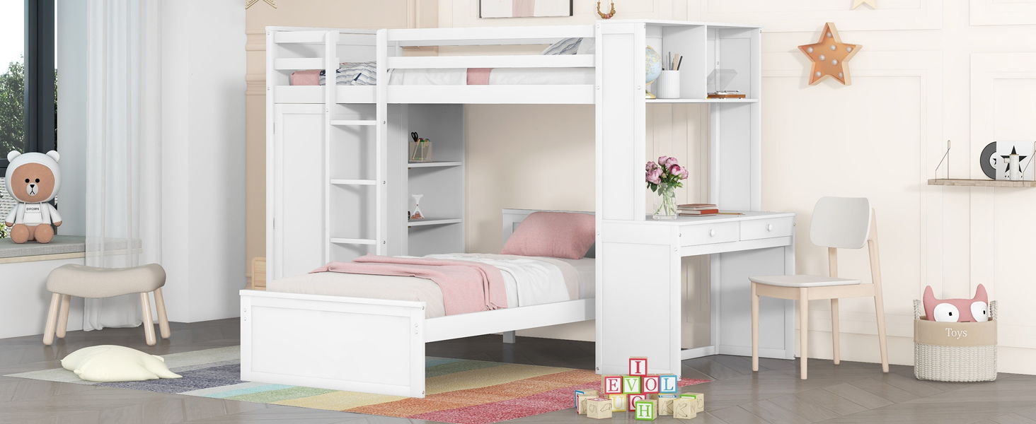 Loft Bed With A Stand Alone Bed, Shelves, Desk, And Wardrobe - The Sleep Loft - Online Mattress Showroom NYC