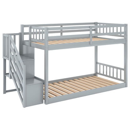 Twin Over Twin Floor Bunk Bed, Ladder With Storage - The Sleep Loft - Online Mattress Showroom NYC