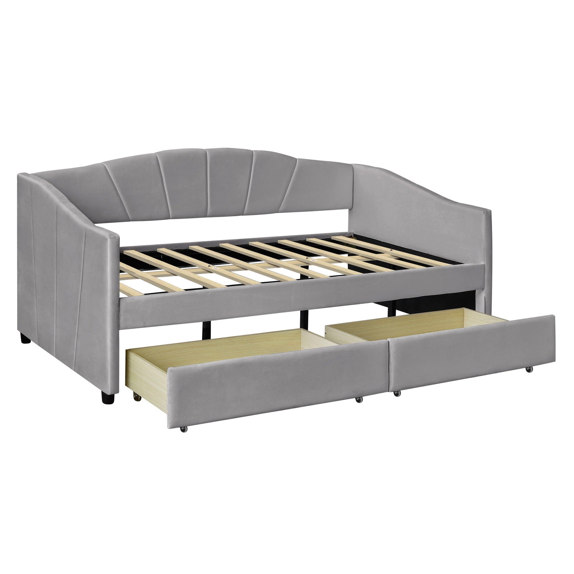 Upholstered Daybed With Two Drawers And Wood Slat - The Sleep Loft - Online Mattress Showroom NYC