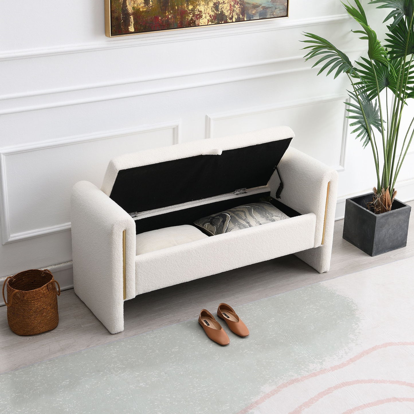 Modern Teddy Upholstered Large Bed End Bench With Arms And Storage - The Sleep Loft - Online Mattress Showroom NYC
