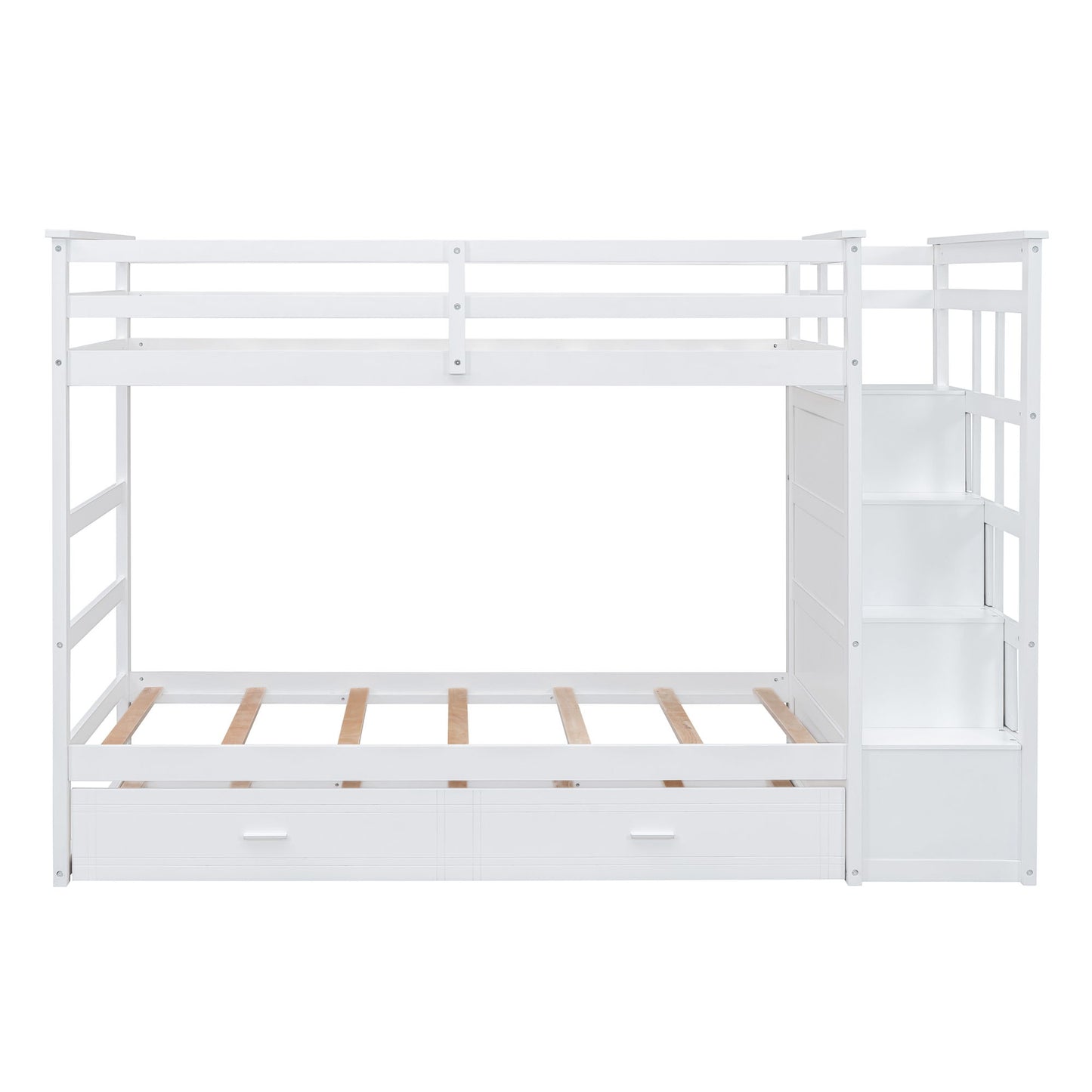 Twin Over Twin Bunk Bed With Trundle And Staircase - White - The Sleep Loft - Online Mattress Showroom NYC