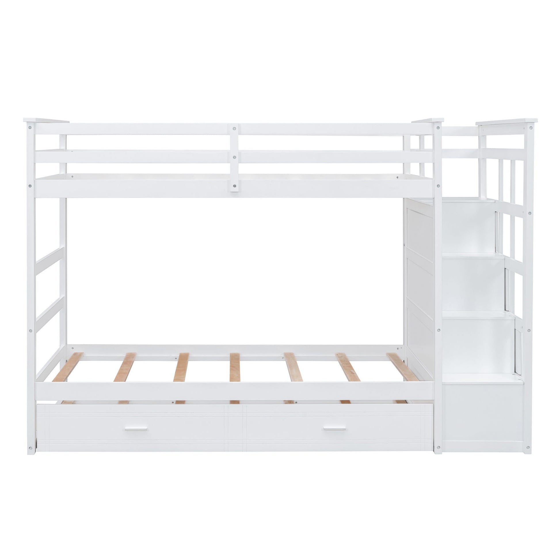 Twin Over Twin Bunk Bed With Trundle And Staircase - White - The Sleep Loft - Online Mattress Showroom NYC