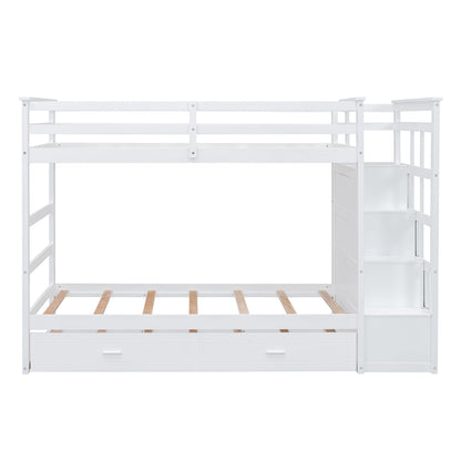Twin Over Twin Bunk Bed With Trundle And Staircase - White - The Sleep Loft - Online Mattress Showroom NYC