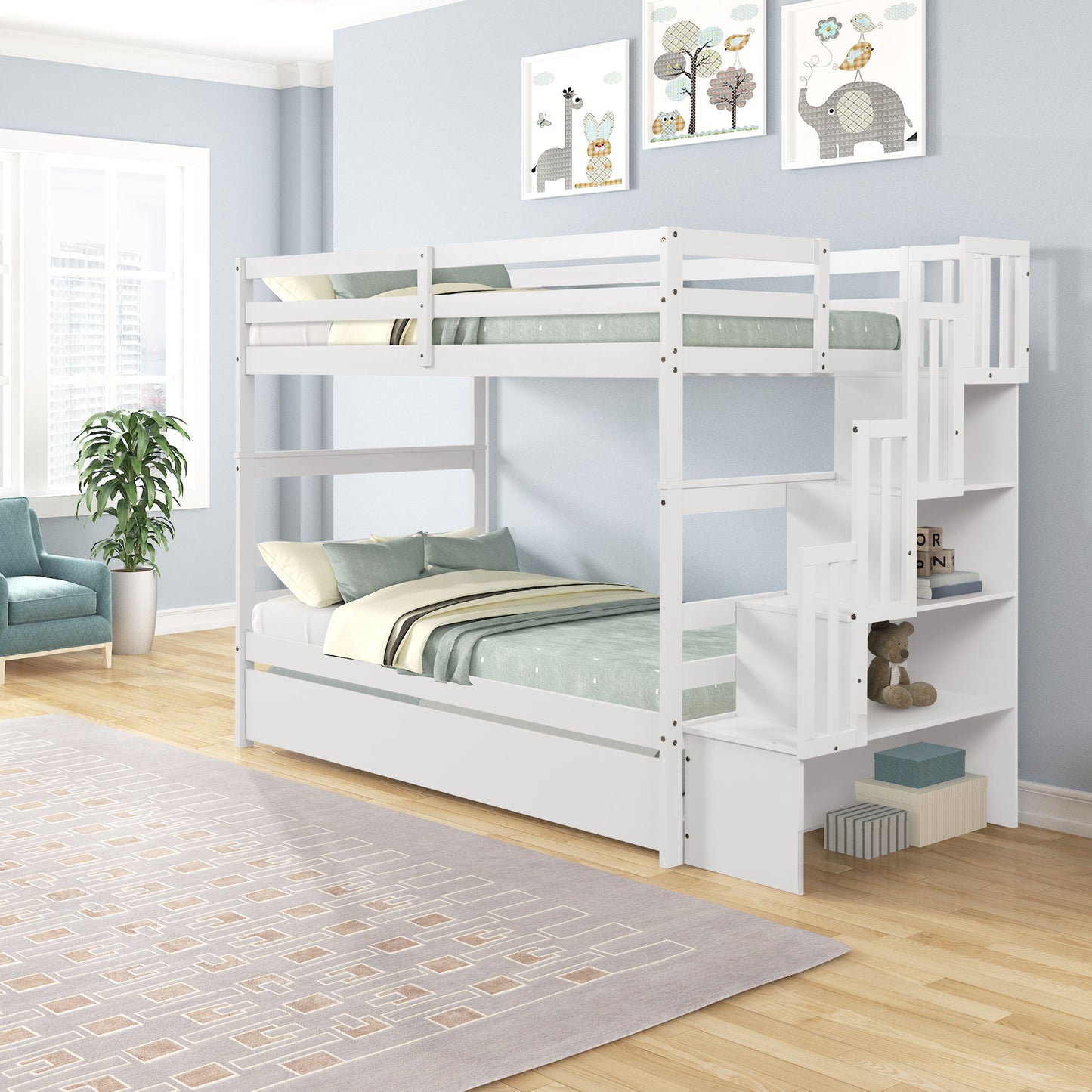 Twin Over Twin Bunk Beds With Twin Trundle And Stairway Storage Function - The Sleep Loft - Online Mattress Showroom NYC