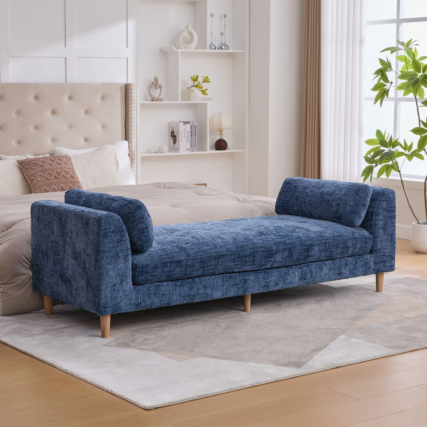 Modern Upholstered End Of Bed Bench With Armrests - The Sleep Loft - Online Mattress Showroom NYC