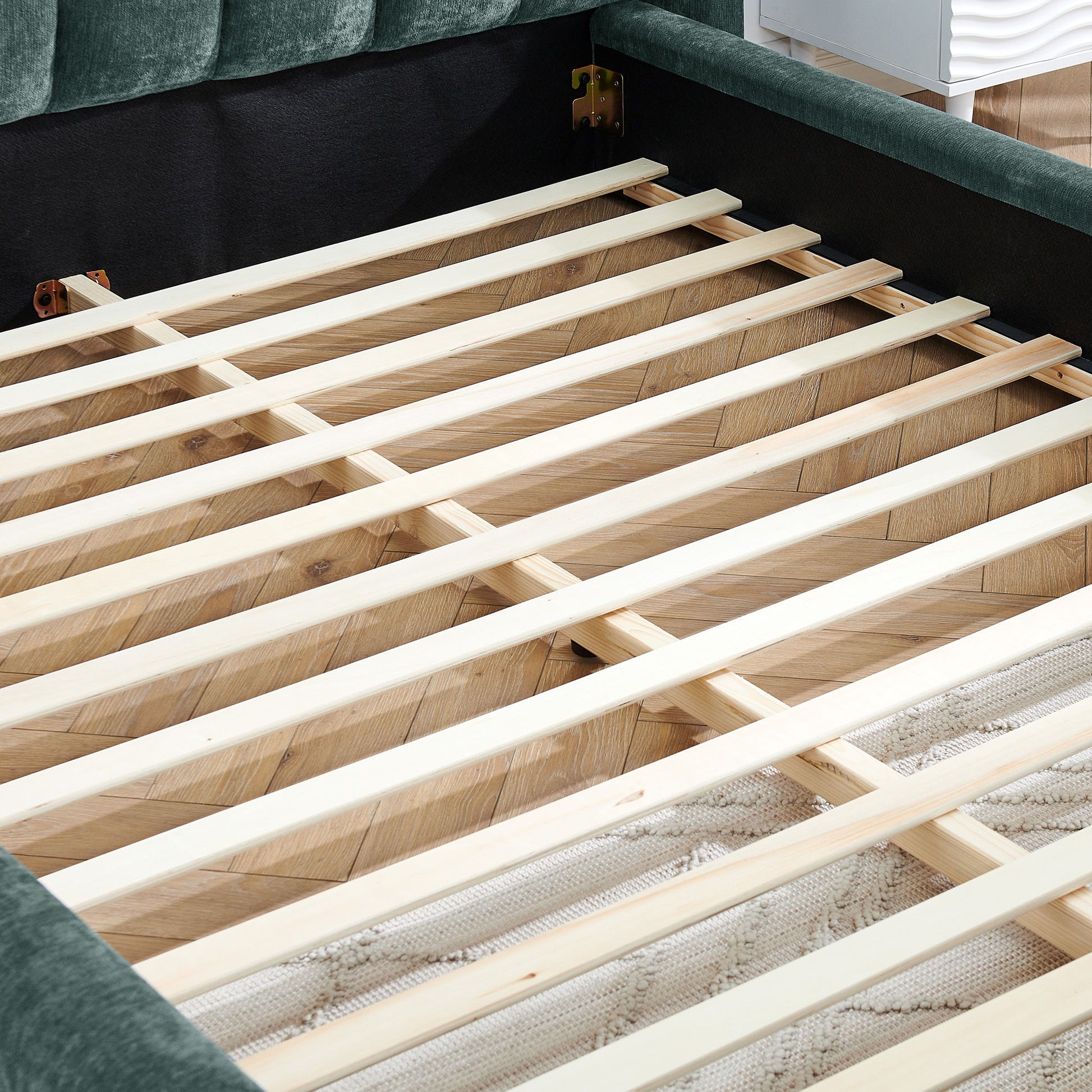 Modern Upholstered Bed Frame With Thick Fabric And Headboard - The Sleep Loft - Online Mattress Showroom NYC