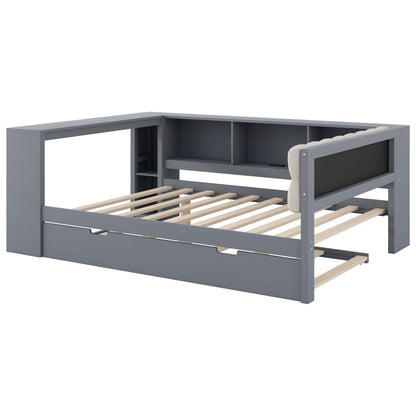 Upholstered Headboard Platform Bed With Storage Shelves, Trundle, Charging Station - The Sleep Loft - Online Mattress Showroom NYC