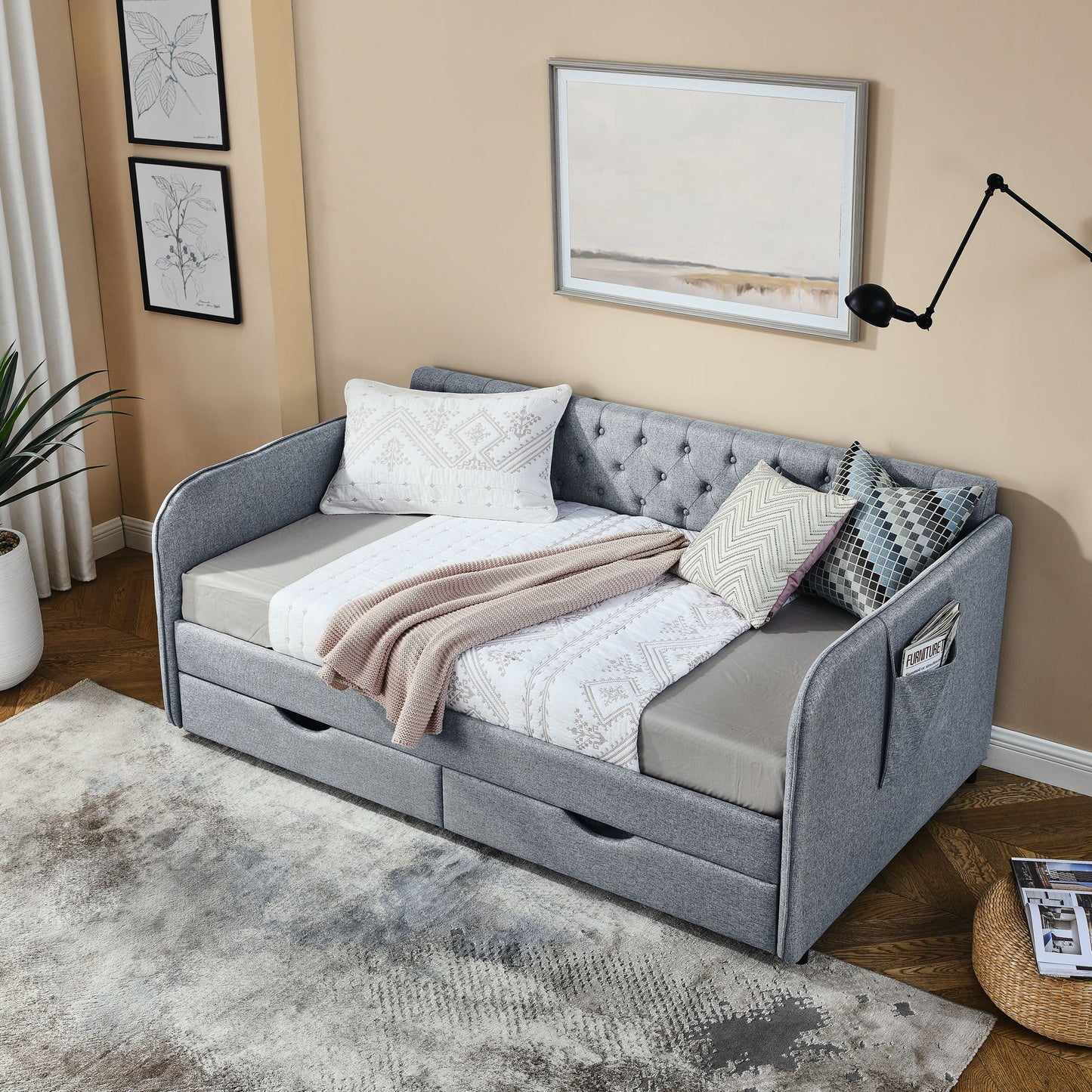 Daybed With Trundle And Storage Drawers, Flat Arms With Pocket - The Sleep Loft - Online Mattress Showroom NYC