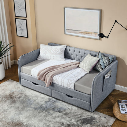 Daybed With Trundle And Storage Drawers, Flat Arms With Pocket - The Sleep Loft - Online Mattress Showroom NYC