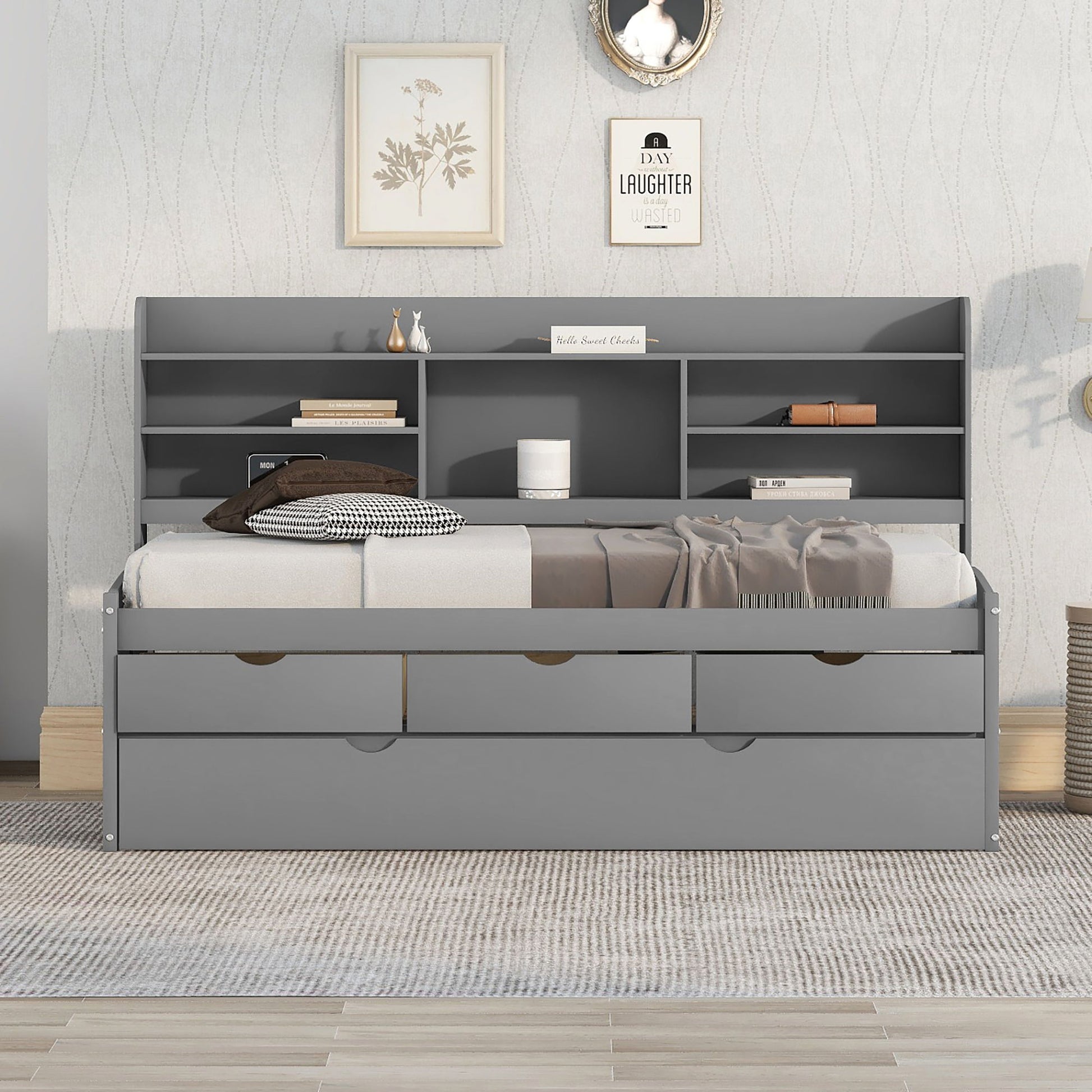 Captain Bed With Built In Bookshelves, 3 Storage Drawers, And Trundle - The Sleep Loft - Online Mattress Showroom NYC