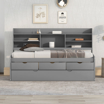 Captain Bed With Built In Bookshelves, 3 Storage Drawers, And Trundle - The Sleep Loft - Online Mattress Showroom NYC