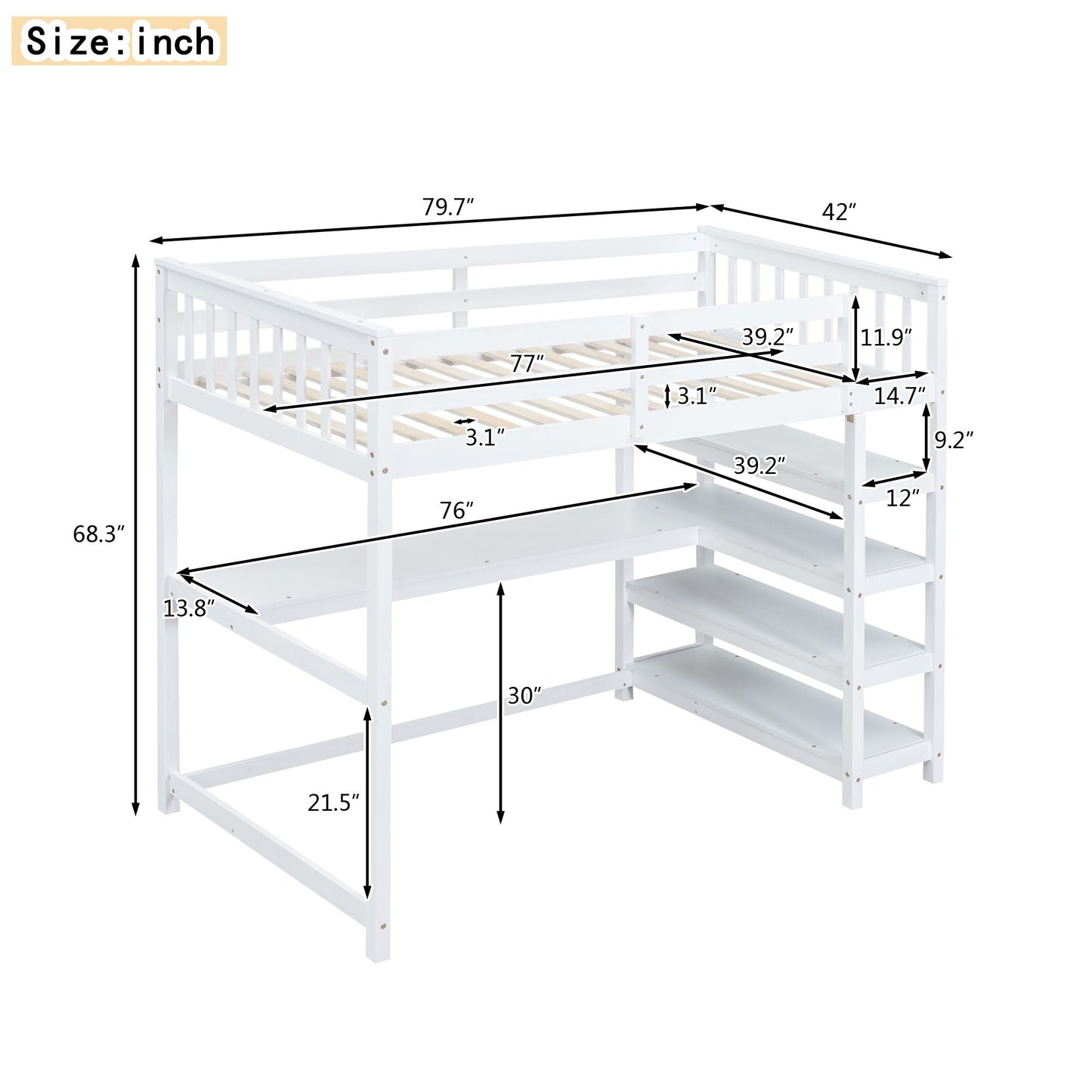 Loft Bed With Storage Shelves And Under Bed Desk - The Sleep Loft - Online Mattress Showroom NYC