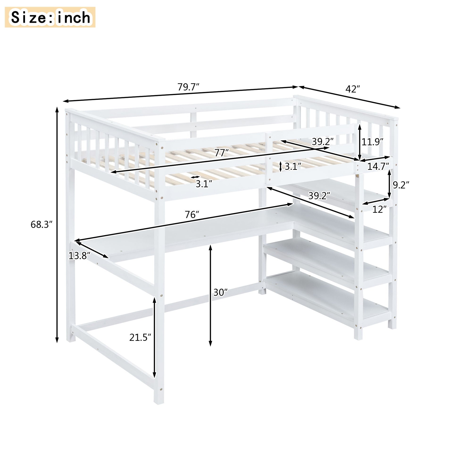Loft Bed With Storage Shelves And Under Bed Desk - The Sleep Loft - Online Mattress Showroom NYC