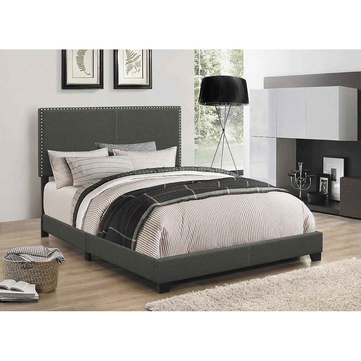 Upholstered Full Bed With Nailhead Trim - Charcoal - The Sleep Loft - Online Mattress Showroom NYC