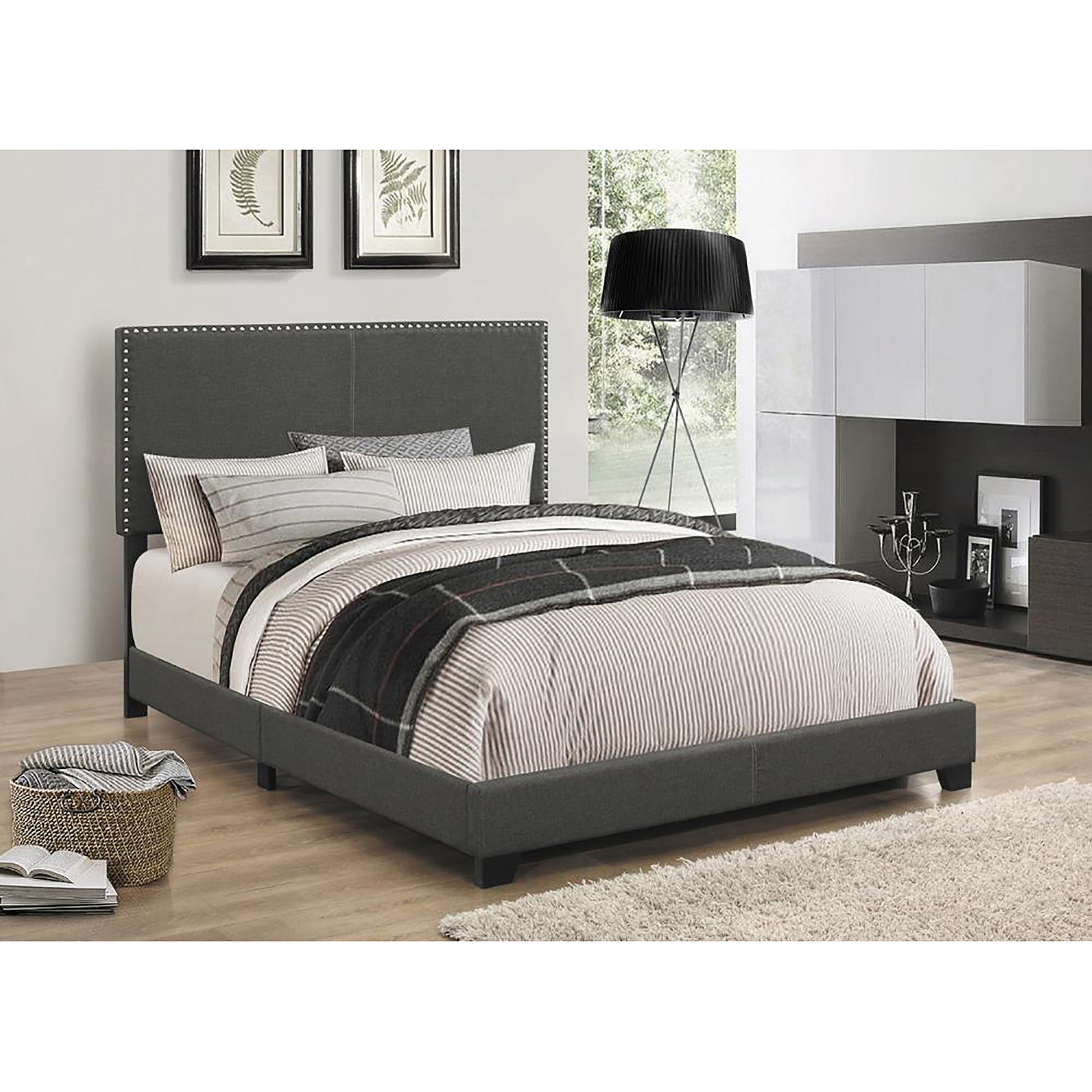 Upholstered Full Bed With Nailhead Trim - Charcoal - The Sleep Loft - Online Mattress Showroom NYC