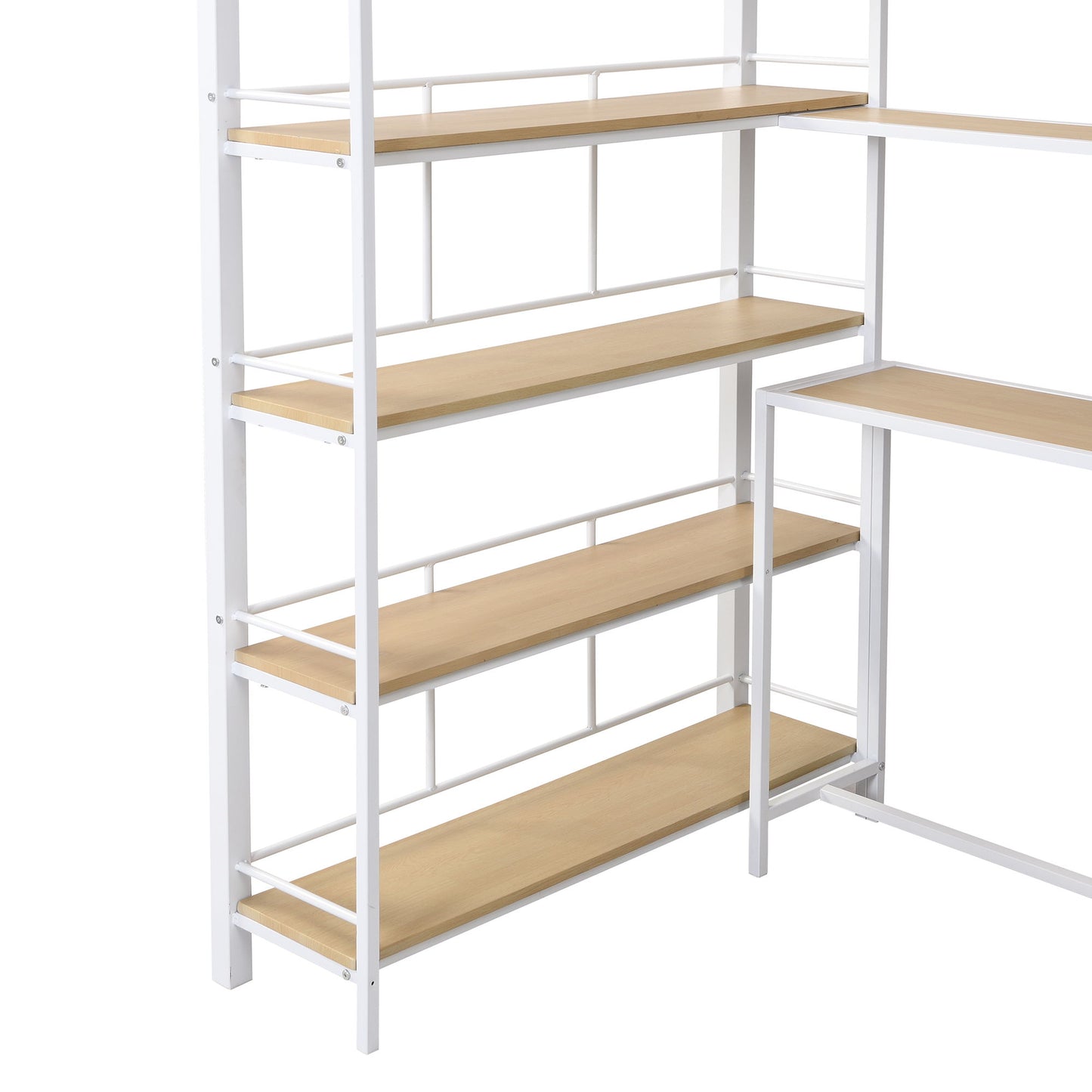 Twin Size Loft Bed With Built In Desk, Staircase Storage & 4 Tier Shelves - White - The Sleep Loft - Online Mattress Showroom NYC