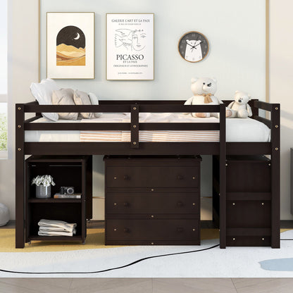 Loft Low Study Bed With Cabinet, Shelves And Rolling Portable Desk, Multiple Functions - The Sleep Loft - Online Mattress Showroom NYC