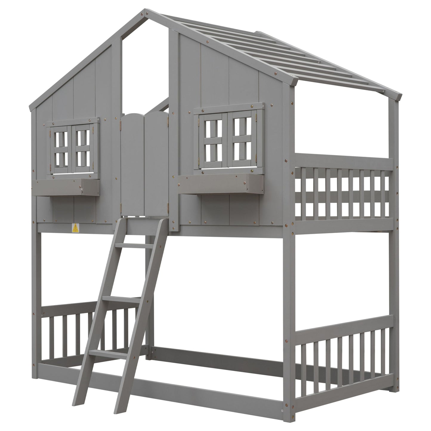 House Bunk Bed With Roof, Window, Window Box, Door, With Safety Guardrails And Ladder - The Sleep Loft - Online Mattress Showroom NYC