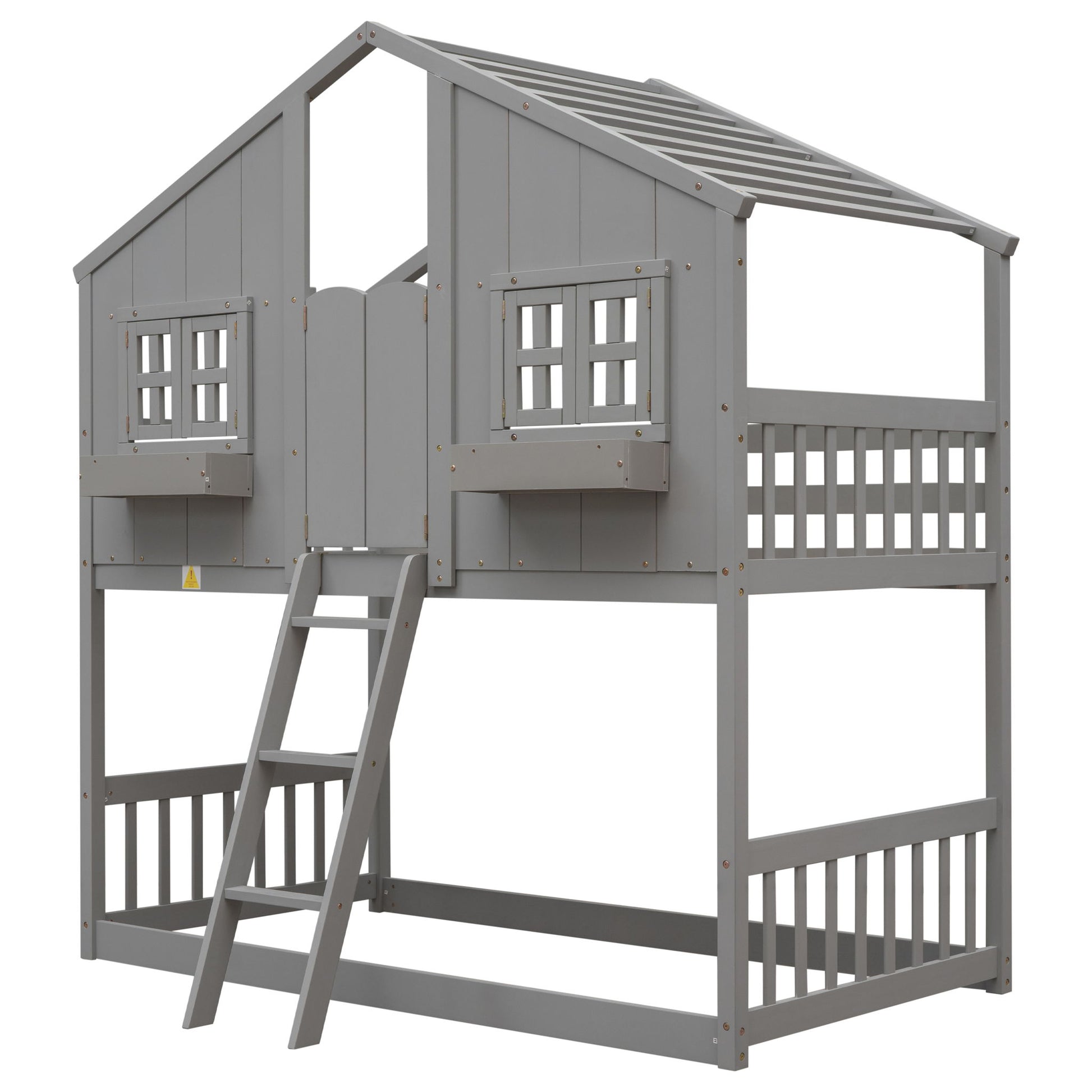 House Bunk Bed With Roof, Window, Window Box, Door, With Safety Guardrails And Ladder - The Sleep Loft - Online Mattress Showroom NYC