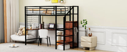 Loft Bed With Desk And Grid, Stylish Frame With Lateral Storage Ladder And Wardrobe - The Sleep Loft - Online Mattress Showroom NYC