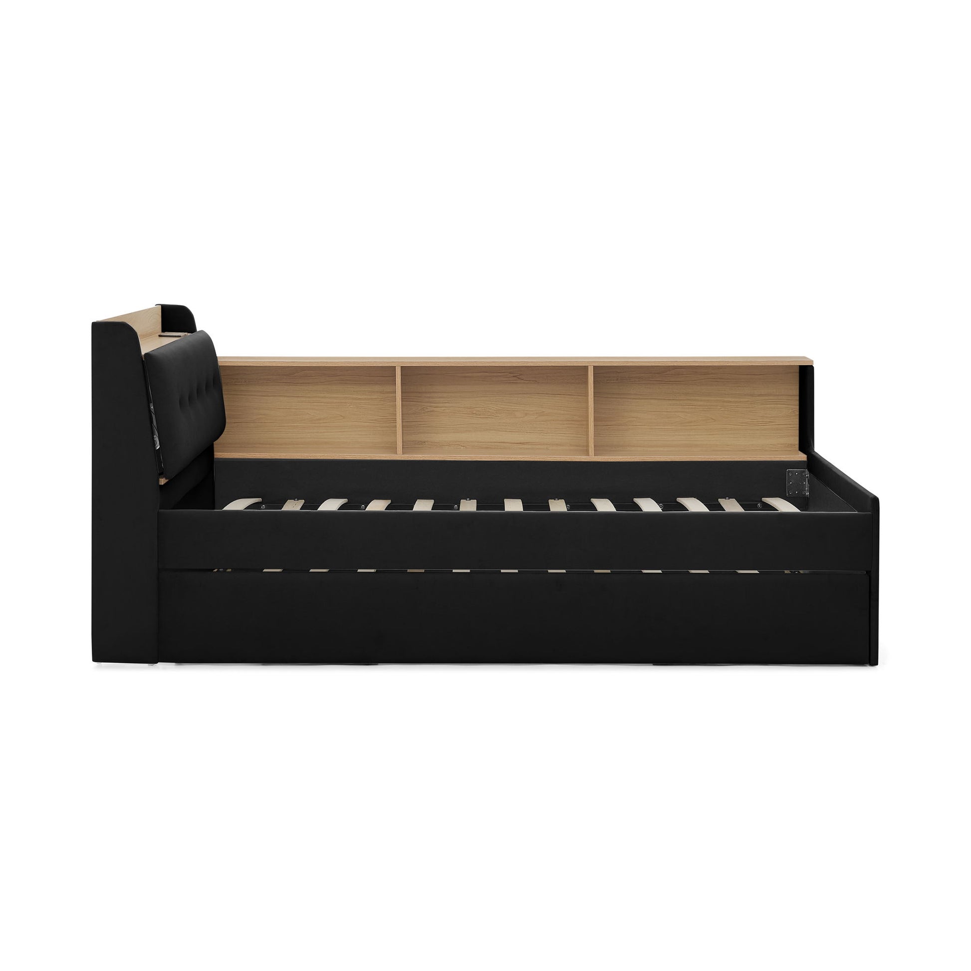 Upholstered Daybed With Storage Headboard, Wireless Charging, LED Lights - The Sleep Loft - Online Mattress Showroom NYC
