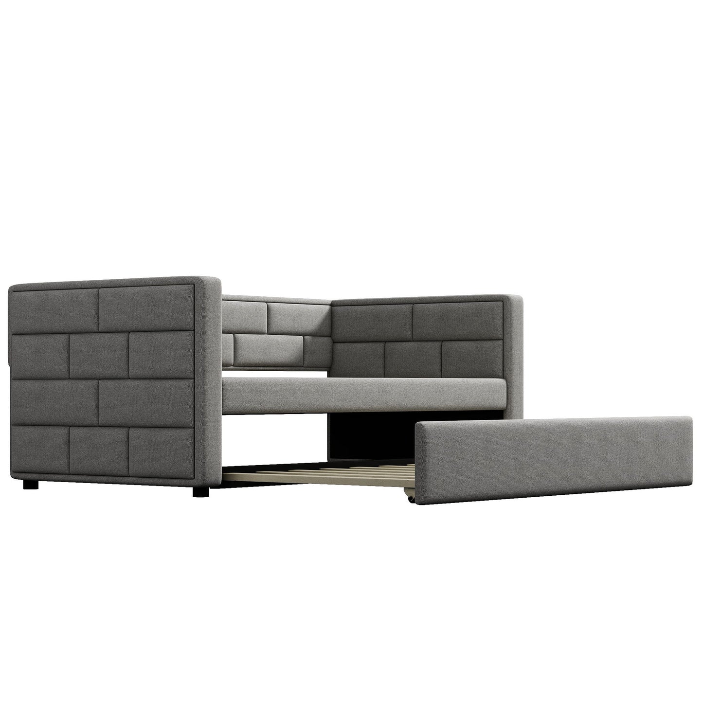 Upholstered Twin Size Daybed With Trundle, Padded Back And Sides - Gray - The Sleep Loft - Online Mattress Showroom NYC