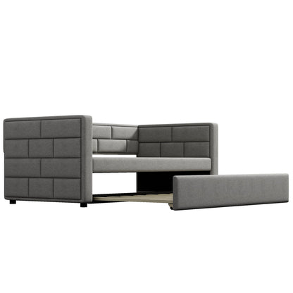 Upholstered Twin Size Daybed With Trundle, Padded Back And Sides - Gray - The Sleep Loft - Online Mattress Showroom NYC