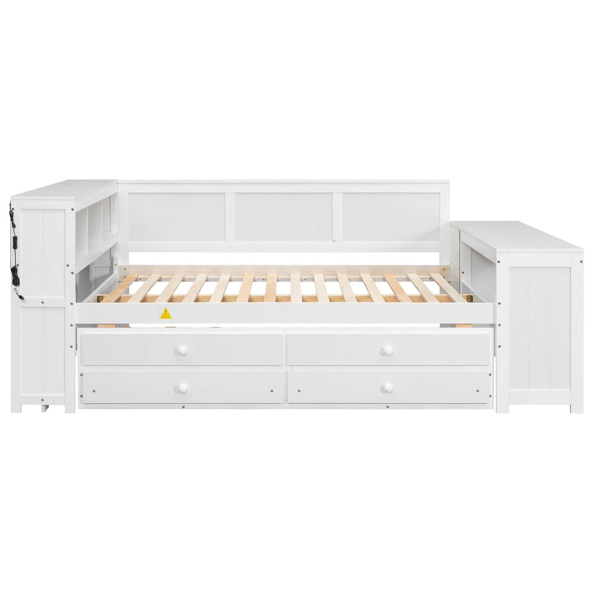 Daybed With Storage Shelves, Drawers, Trundle, Charging Station, LED Light, Desk And Cabinet - The Sleep Loft - Online Mattress Showroom NYC