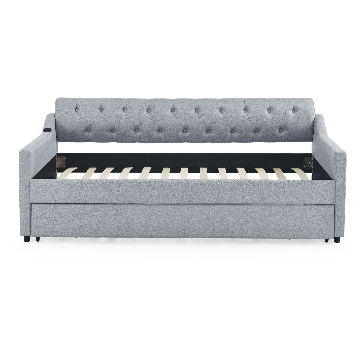 Size Upholstered Daybed With Trundle And USB Charging Armrest - The Sleep Loft - Online Mattress Showroom NYC