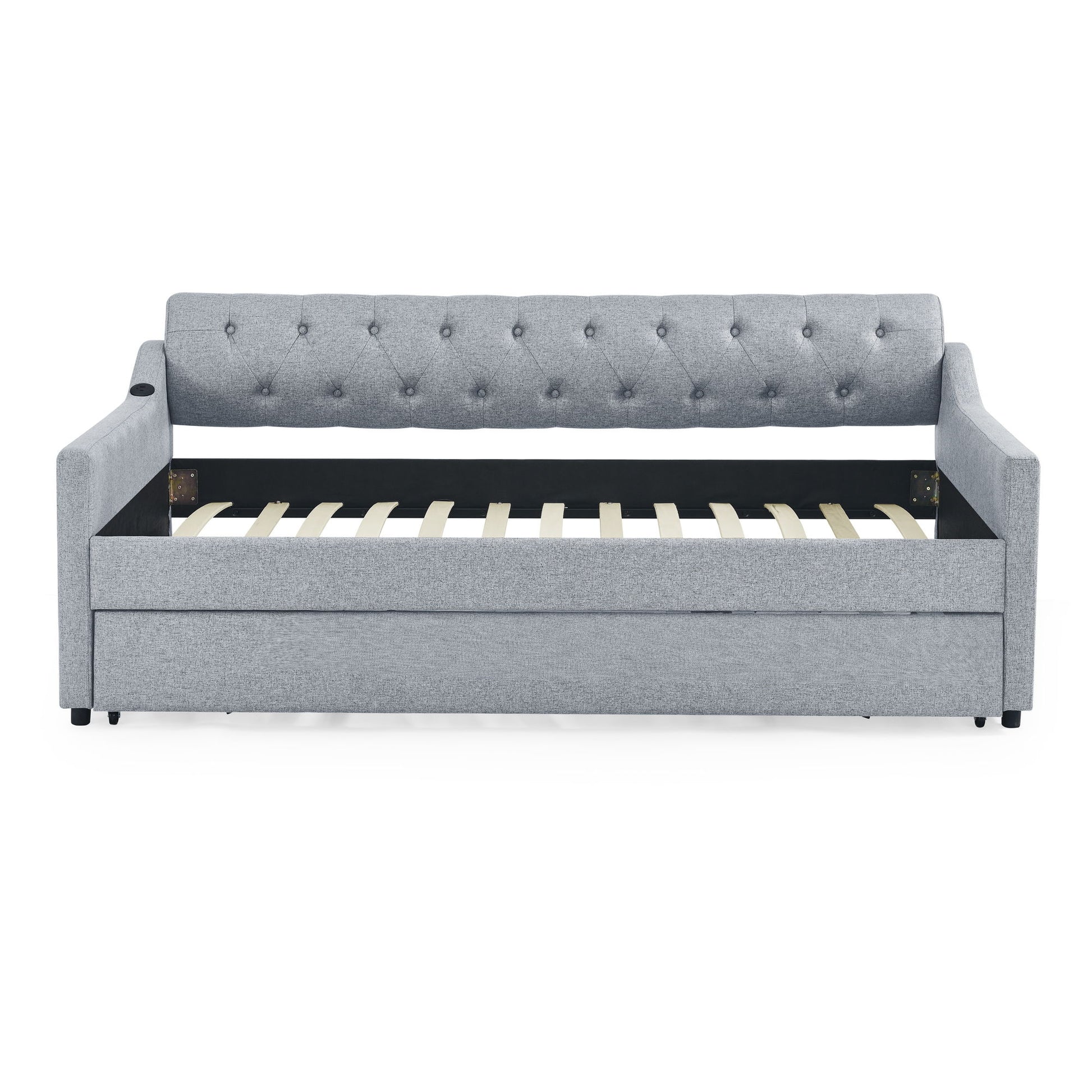 Size Upholstered Daybed With Trundle And USB Charging Armrest - The Sleep Loft - Online Mattress Showroom NYC