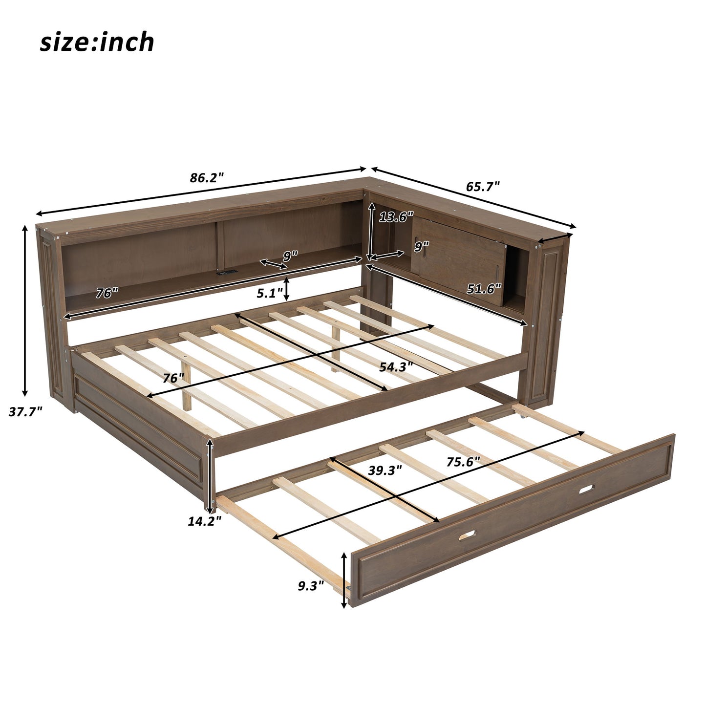Daybed With Storage Shelves, LED, USB, And Trundle - The Sleep Loft - Online Mattress Showroom NYC