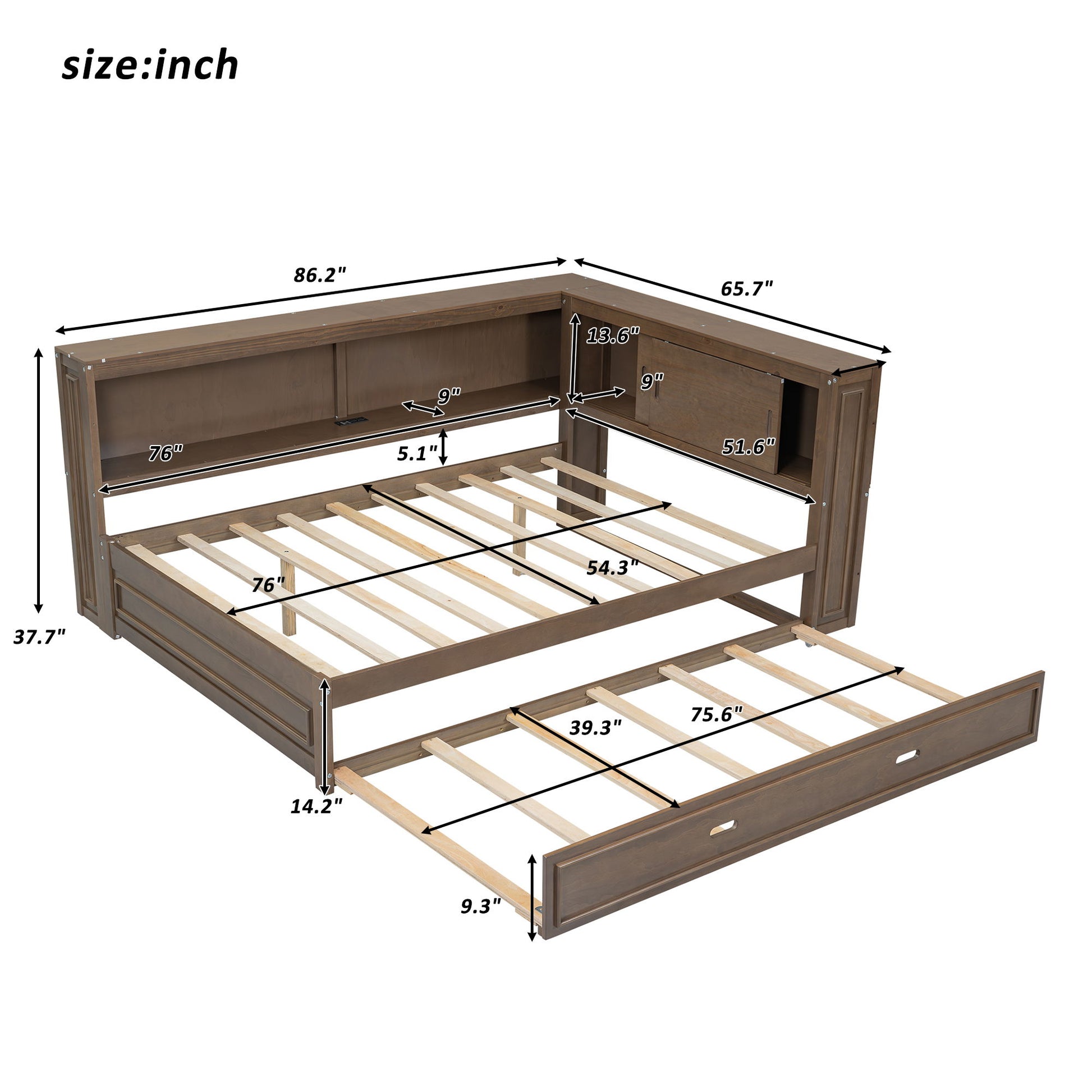 Daybed With Storage Shelves, LED, USB, And Trundle - The Sleep Loft - Online Mattress Showroom NYC