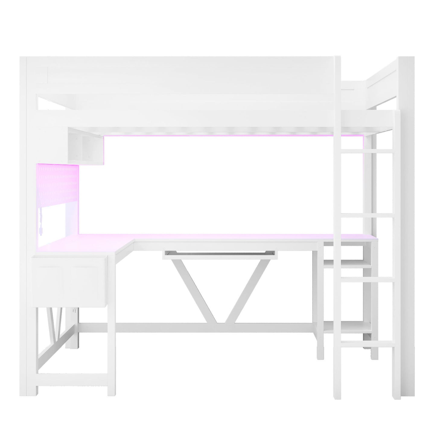 Gaming Loft Bed With Desk, Storage Shelves, LED And Charging Station - The Sleep Loft - Online Mattress Showroom NYC